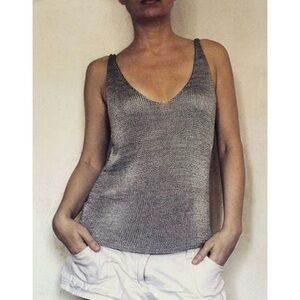 Ardene knit V-neck sleeveless top silver metallic gunmetal NYE Holidays vest S
